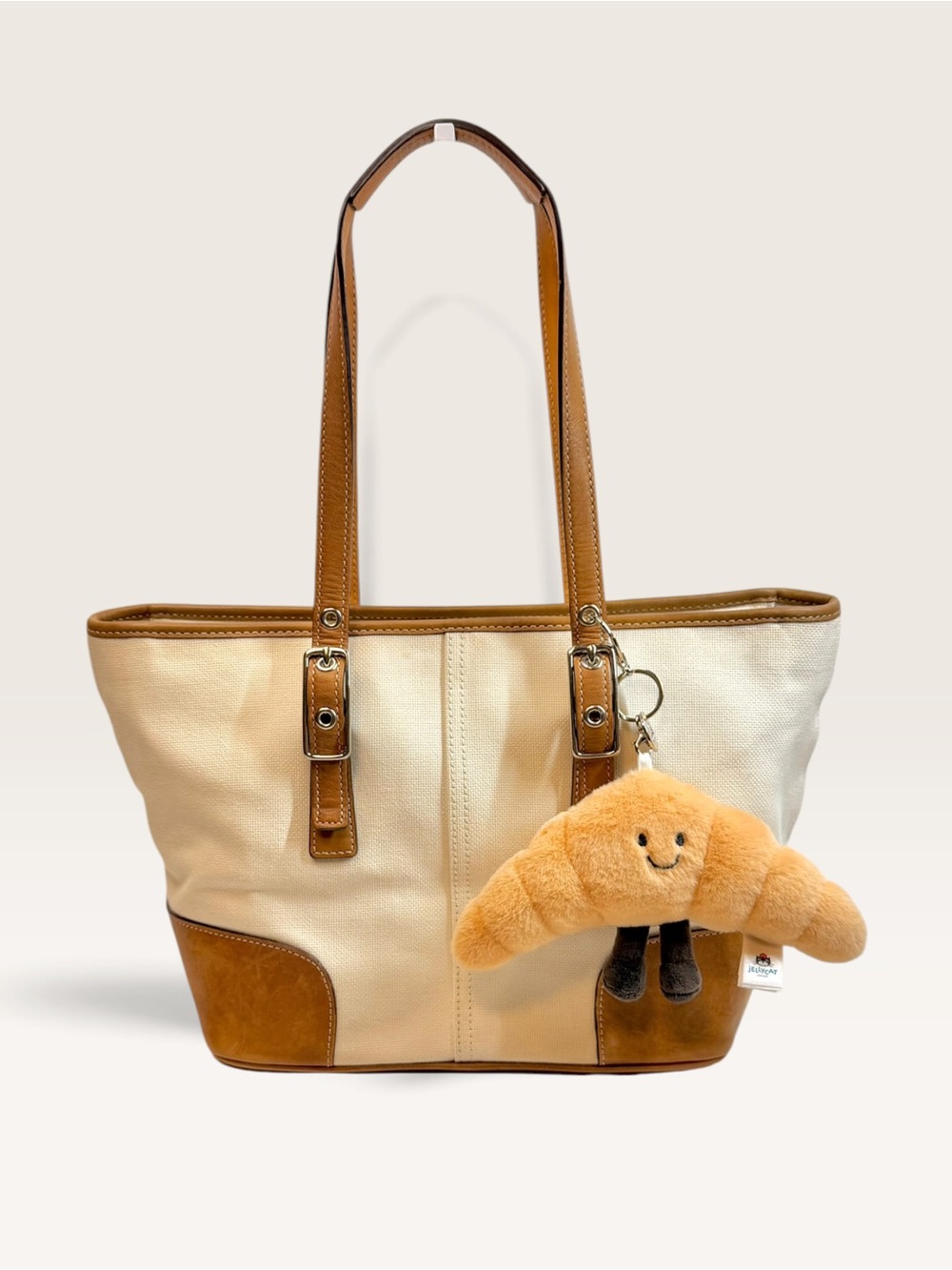 🥐 Vintage Coach Hampton Cream Canvas & Leather Tote Bag L33-9558
